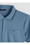 Blue Polo Neck Short Sleeve Men's Textured T-Shirt from Plus-Store - 6