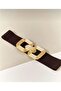 Brown/Gold Buckle Elastic Women's Belt, Jacket Belt, Dress Belt.