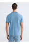 Blue Polo Neck Short Sleeve Men's Textured T-Shirt from Plus-Store - 4