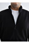 Black Standard Fit Mock Neck Fleece Men's Zippered Sweatshirt - 5