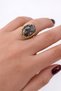 Women's - Rhodonite Natural Stone Handmade Gold Detailed Oval Ring - Non-Tarnish Steel - 3