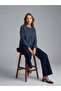 Lcw grace navy blue bicycle collar embroidered blouse