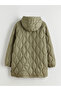 Khaki Hooded Quilted Women's Puffer Coat - 7