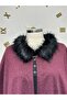 Solid Color Women's Poncho with Fur Detail on the Collar and Sleeves - 3