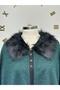 Solid Color Women's Poncho with Fur Detail on the Collar and Sleeves - 3