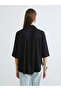 Black Shirt Collar Satin Blouse (S6) - 4