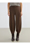 Brown Elastic Waist Women's Trousers from Plus-Store - 2