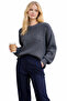 Anthracite Crew Neck Oversize Women's Knitwear Sweater