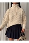 Women's Zippered Half Fisherman Hair Braid Sweater - 3