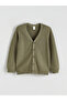 Green v-neck boy's knitted cardigan - 2