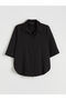 Black Shirt Collar Satin Blouse (S6) - 5