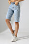 Women's High Waist Loose Jean Bermuda Blue - 2
