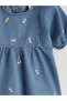 Blue Crew Neck Floral Baby Girl Jean Dress (S6) - 4