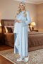 Women's Blue Shawl Collar Lace Button Detailed Long Sleeve Design Maternity Pajama Set - 5