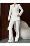 Design Single Button Asymmetrical Jacket Pants Set - 7