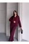 Women's Polo Neck Corded Fabric Bottom-Top Knitwear Set - 4