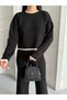Women's Crew Neck Crop Sweater Slit Pants Knitwear Bottom-Top Set - 7