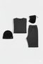 Unisex Comfortable Anthracite Cotton Thermal Underwear Set Fleece Beanie and Neck Collar 3-Piece Winter Set with Gift - 4