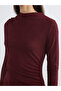 Burgundy Mock Neck shiny look ruched dress from plus-store - 3
