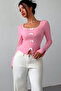 Bow Long Sleeve Colorful Bow Slit Pink Crop Blouse - 5