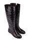 Women's Genuine Leather Brown Crocodile Flat Boots - 2