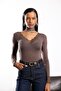 Brown Lace-Trimmed Modal Cashmere Long Sleeve Blouse - 4