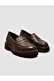 100% Genuine Leather Brown Thick Sole Women's Loafer Shoes - 2