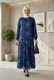 Women's Inside Ş Fleece-Lined Blue Patterned Chiffon Dress - 3