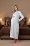 Women's Blue Shawl Collar Long Sleeve Floral Button Detail Plus Size Maternity Nightgown Set - 7