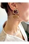 Women's Gold Plated Brown Stone Detailed Dangle Earrings – Stylish and Modern Design - 2