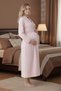 Women's Powder Long Sleeve Shawl Collar Floral Detailed Plus Size Maternity Dressing Gown Nightgown Set - 2