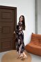 Women's Brown Pleated Double-Breasted Neckline Chiffon Dress with Belt Dpelb03 - 6
