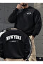 Men's Newyork Printed Crew Neck Black Gray Oversized Sweatshirt