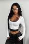 Twist Women's Fit Long Sleeve Buttoned 2-Piece White Crop Blouse - 2