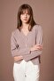 Women's Button Detail V-Neck Cardigan Mink 25264 - 3