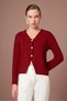 Women's Button Detail V-Neck Cardigan Burgundy 25264 - 3
