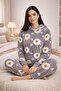 Women's Patterned Hooded Gray Fleece Pajama Set