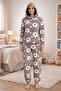 Women's Patterned Hooded Gray Fleece Pajama Set - 4