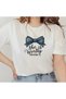 Women's Bow Printed Crew Neck Short Sleeve Plain White Tshirt