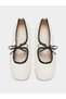 Girls White Patent Ballerina Flats with Bow Detail - 5