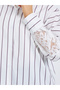 Women White Striped Oversized Shirt with Lace Sleeves - 4