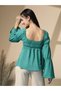Women Green Bell Sleeve Top - 2
