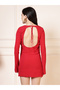 Women Red Round Neck Longline Fitted Top - 2