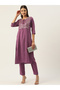 Women Purple Sequined Kurta with Trousers Set - 4