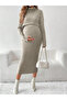 Women High Neck Top and Adjustable Elastic Skirt Maternity Ribbed Set - 5