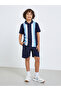 Boys Navy Color Block Polo T-Shirt and Shorts Set - 2