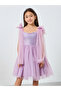 Girls Bow Sleeveless Cape Detail Mesh Dress - 3