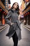 Gingham Textured Detachable Fur Hooded Belted Cashmere Coat - 3