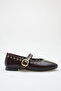 Women's Single Strap Studded Casual Ballerinas Bitter Brown Patent Leather - 6