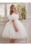 Girls White Organza Puff Sleeve Butterfly Detail Dress - 6